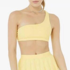 All One-Shoulder Pale Yellow Crop Top, size small
